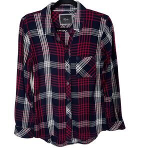 Rails XSmall XS Navy Blue Red White Hunter Plaid Long Sleeve Blouse Shirt Collar